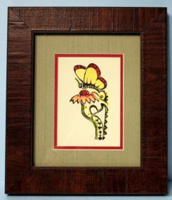 Walter Anderson Color Silk Screen of Butterfly and Daisy