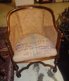 Vintage Walnut Barrel Back Chair with Cane