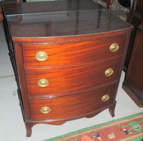 Vintage Mahogany Bow Front Three Drawer Hepplewhite Style Chest of Drawers with Glass Top
