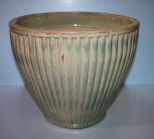 Green Fluted Pottery Flower Pot .