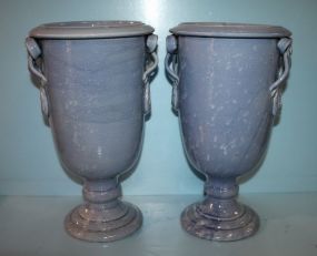 Pair of Blue Porcelain Urns