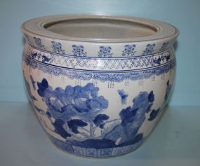 Blue and White Porcelain Planter with Floral Design