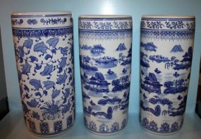 Three Blue and White Large Mantel Vases