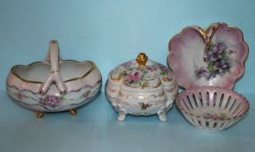 Four Pieces of Various Hand Painted Porcelain Dresser Pieces