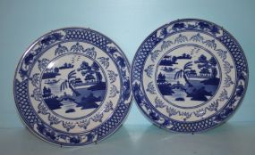 Two Blue and White Porcelain Plates with Oriental Design