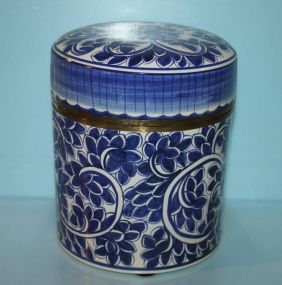 Blue and White Porcelain Ginger Jar with Brass Band
