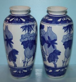 Pair of Blue and White Porcelain Vases Pair of Blue and White Porcelain Vases; 9 3/4