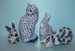 Four Blue and White Pottery Pieces