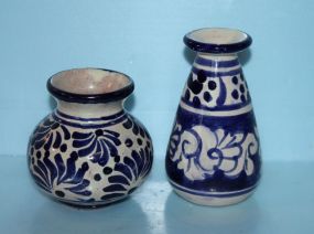 Two Blue and White Small Pottery Vases