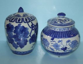 Two Blue and White Covered Porcelain Jars