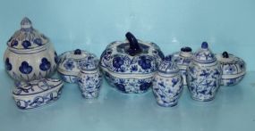 Nine Small Pieces of Blue and White Porcelain Pieces