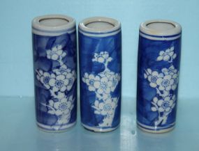 Three Small Blue and White Porcelain Cylinder Vases
