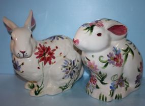 Two Gail Pittman Hand Painted Rabbits