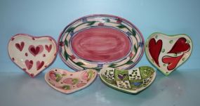 Gail Pittman Oval Tray and Four Heart Shaped Dishes