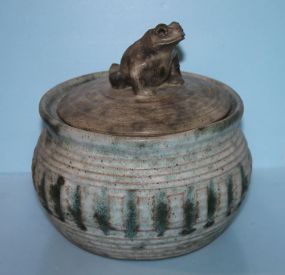 Peters Pottery Covered Jar with Frog on Lid Peters Pottery Covered Jar with Frog on Lid; 7