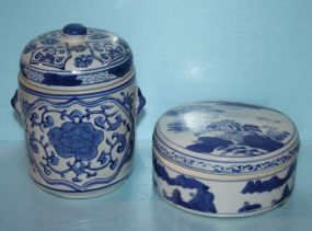 Two Chinese Import Blue and White Covered Jars