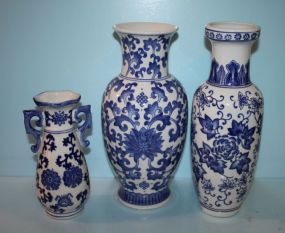 Three Blue and White Chinese Import Porcelain Vases