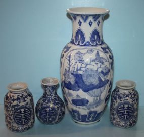 Four Chinese Import Blue and White Vases