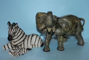 Porcelain Zebra and Porcelain Elephant Figurines