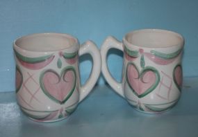 Two Gail Pittman Mugs with Painted Hearts
