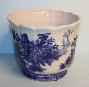 Chinese Import Blue and White Stoneware Flower Pot