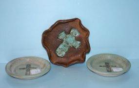 Three Pottery Dishes with Crosses