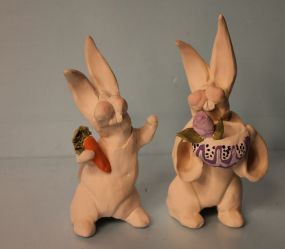 Pair White Pottery Rabbits