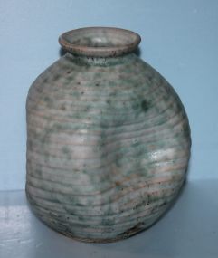 Green Peters Pottery Vase with Indentions