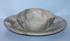 Two Green Pottery Dishes