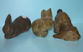 Three Pottery Rabbits