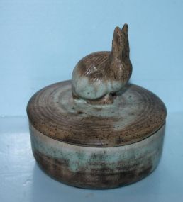 Covered Pottery Jar with Rabbit