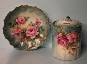 Two Hand Painted Pieces; Covered Jar; Plate