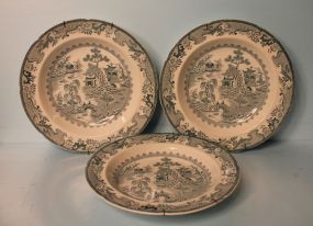 Three Mason's Ironstone Green and White Soup Bowls with Hangers