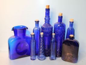 Grouping of Nine Cobalt Blue Bottles