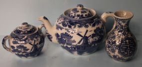 Blue and White Chinese Import Teapot and Sugar