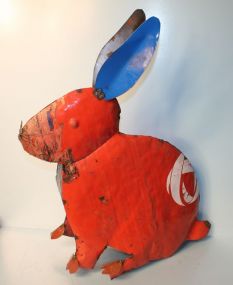 Large Orange Tin Rabbit