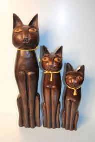 Three Carved Wood Cats
