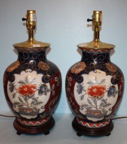 Pair of Porcelain Lamps in Oriental Motif
