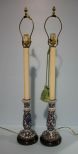 Pair of Blue and White Candlestick Lamps with Shades