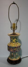 Porcelain Lamp with Oriental Design on Wood Base