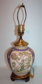 Oriental Design Porcelain Lamp on Wood Base