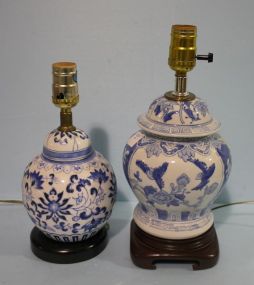 Two Small Blue and White Lamps
