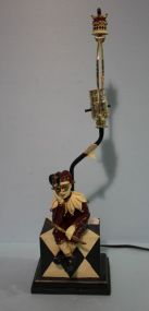Hand Painted Wood Lamp of Joker Figure with Black Shade