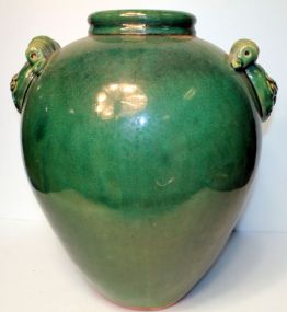 Large Green Bulbous Shape Urn