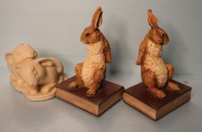 Pair of Peters Rabbit Bookends Along with Snuggle Bunny