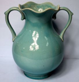 Turquoise Fluted Top Double Handle Vase