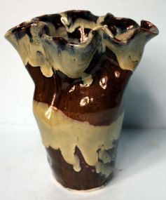 Crimp Top Pottery Vase, Signed