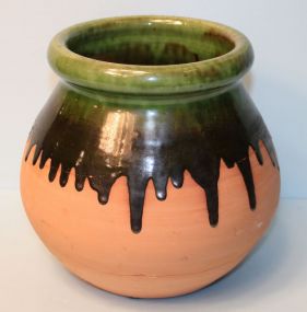 Pottery Vase with Green Drizzle Glass