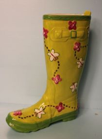 Lime Green Porcelain Boot with Butterflies