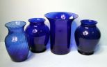 Group of Four Cobalt Vases